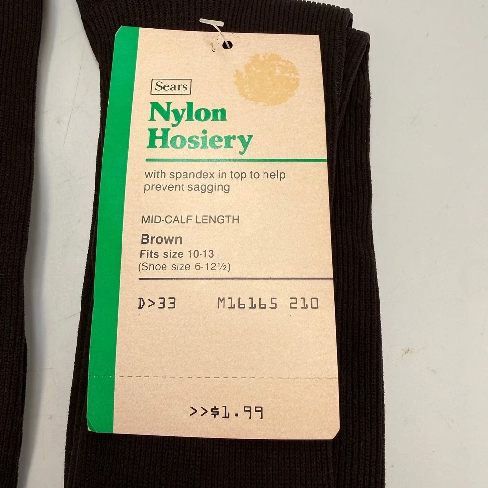 Vintage 70s Sears Men Brown Nylon Mid-Calf Dress Socks 2 Pair Made in USA